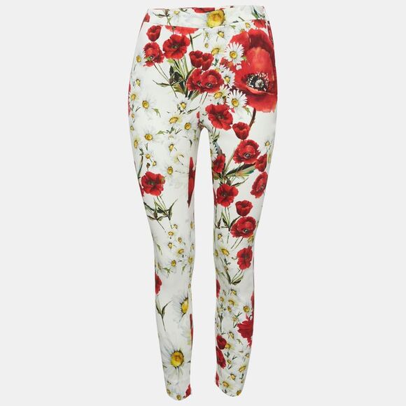 Dolce & Gabbana Denim - Dolce & Gabbana White Floral Print Crepe Trousers M
